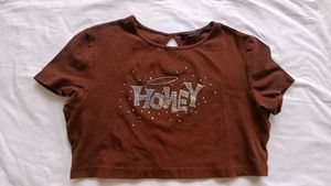 Brown 'Honey' Graphic Crop Top