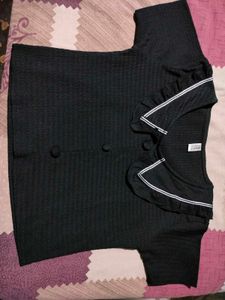 Black Collared Button-Up Top