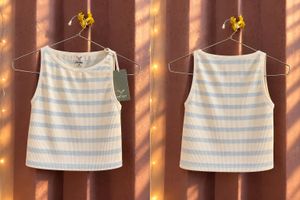 Striped Crop Top &amp; Denim Shorts Set