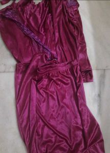 Piece Full Satin Nightgown and Shorts Set