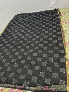 New-Elegant Black Saree with Gold Border
