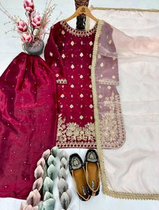 Elegant Maroon Embroidered Suit Set