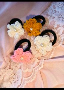 Handmade Crochet Flower Hair Ties 6 pcs