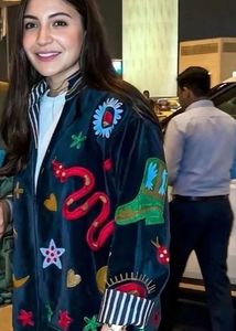 ANUSHKA SHARMA Embroidered Velvet Bomber Jacket