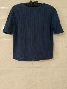 Blue Ribbed Knit Top