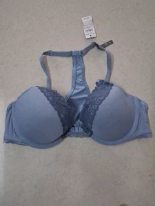 36B Blue Lace Trim Push-Up Bra