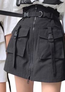 Black Cargo Mini Skirt