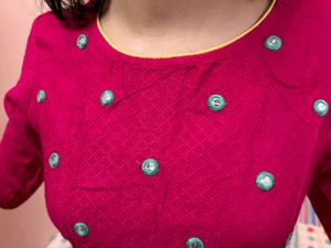 Magenta Long Suit Full Sleeves With Shell Belt