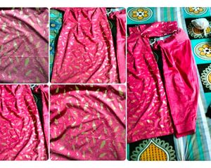 Vibrant Pink Leaf Print Dress & Pants Set