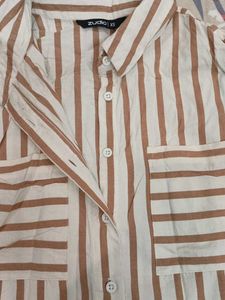 Striped Button-Up crop Top(will come in well iron