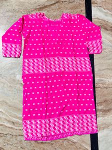 Bright Pink Kurta with White Pattern