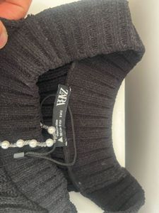 Black Knit Top with Pearl Embellishments