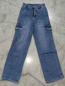 Stylish Women's Blue Cargo Jeans