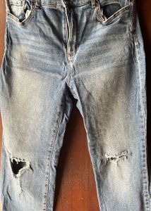 Denim Straight Ribbed Jeans