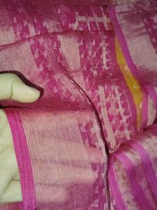 Vibrant Yellow &amp; Pink Silk Saree