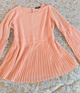Pleated Peach Bell Sleeve Top