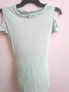 Light Blue Cold Shoulder Top