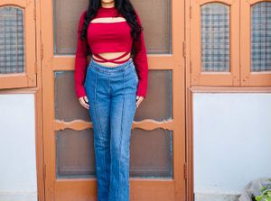 Chic Red Tie-Back Crop Top