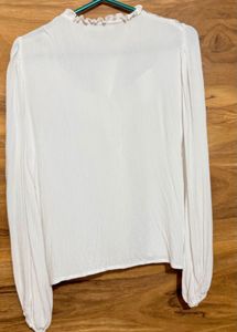 Boho Ruffle Neck White Blouse