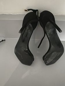 MNG Black Suede Ankle Strap Heels