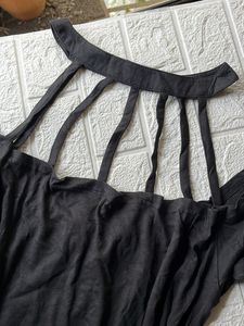 Black Stripped neck top