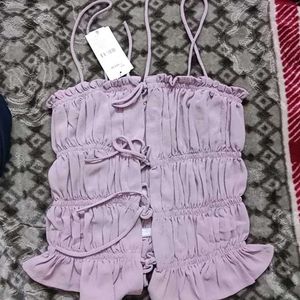 L size Lilac Ruffled Tie-Up Cami Top