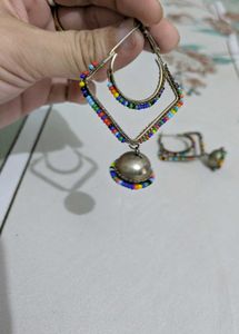 Boho Beaded Jhumka Earrings