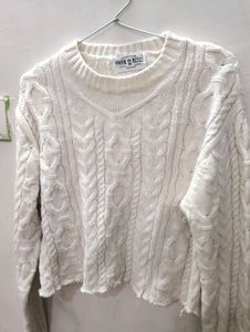 Cream Cable Knit V-Neck Sweater