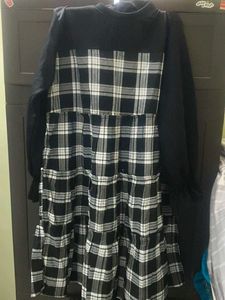 Black & White Plaid Tiered Dress