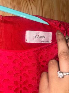 Chic Red Eyelet Peplum Top