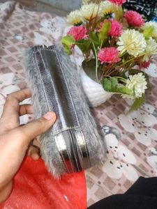 Gray Faux Fur Cosmetic Pouch