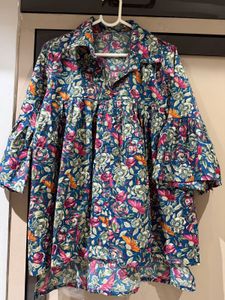 Blue Floral Print Kurta Top