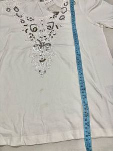 Sparkling Sequin Embellished White Top