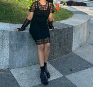 Black Plaid Sheer Mini Dress