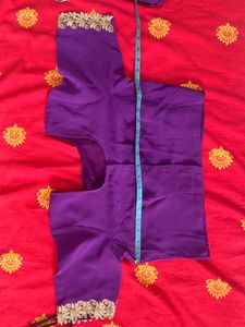 Elegant Purple Embroidered Saree With Blouse