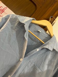 Light Blue Short Sleeve Button-Up Top