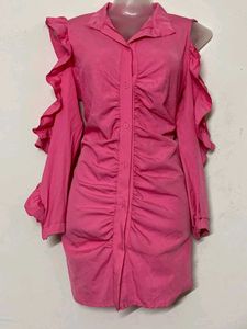 Pinterest Pink Cold Shoulder Ruched Dress