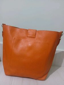 Vera Pelle Italy Orange Leather Crossbody Bag