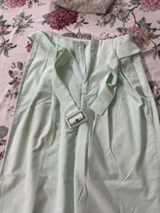 Light Green Wide Leg Pants with Belt