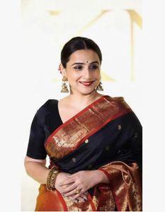 Elegant Black &amp; Orange Silk Saree