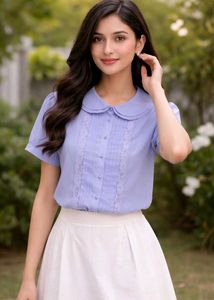 Chic Lavender Lace Trim Blouse