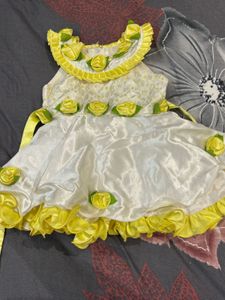 Adorable White & Yellow Girls Dress