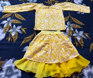 Yellow Floral Top &amp; Skirt Set
