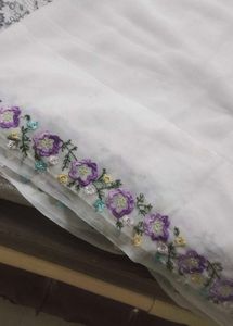 parsi hand Embroidered White saree