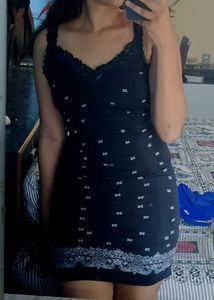 Black Lace Trim Slip Dress