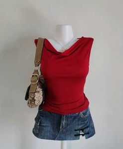 Chic Red Cowl Neck Sleeveless Top
