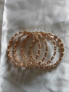 Elegant Rose Gold Stone Bangles (Set of 2)