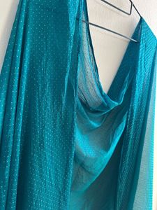 Teal Dupatta with Gold Dots
