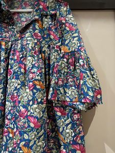 Blue Floral Print Kurta Top