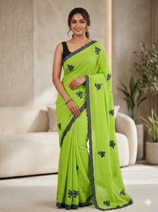 Elegant Lime Green Embroidered Saree